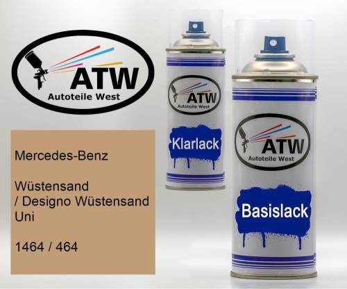 Mercedes-Benz, Wüstensand / Designo Wüstensand Uni, 1464 / 464: 400ml Sprühdose + 400ml Klarlack - Set, von ATW Autoteile West.